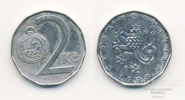 2 кроны 1994, 1995, 2008 года. Чехия. Цена за одну монету.