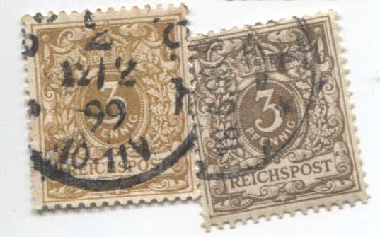 1889.Германия.стандарт 3пф.2м разный цвет.гаш