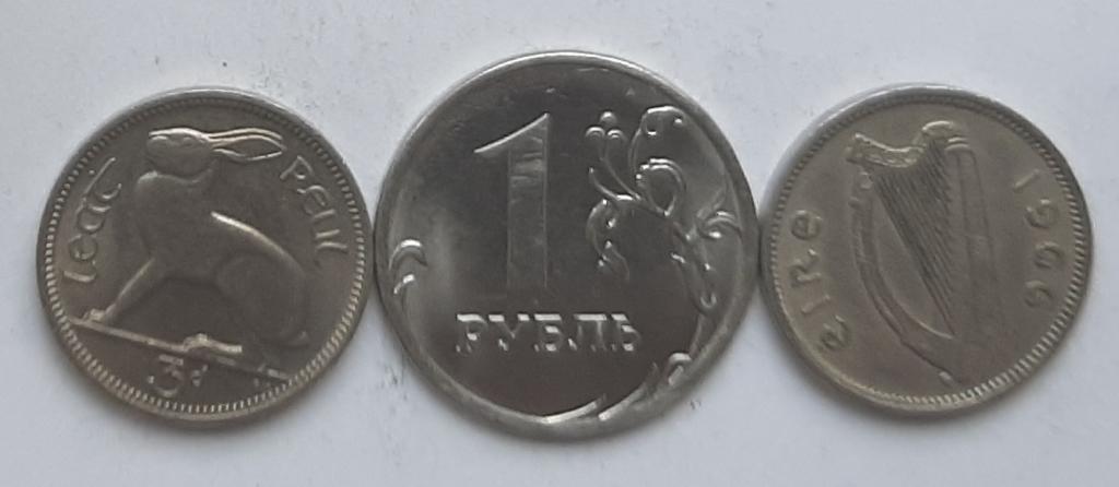 Ирландия. Заяц-беляк - 3пенса, медь- никель, 1966