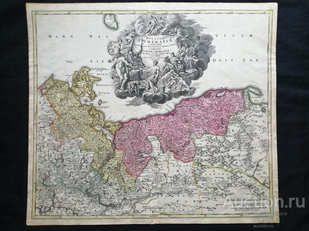 Антикварная карта Померании 1720 год.
