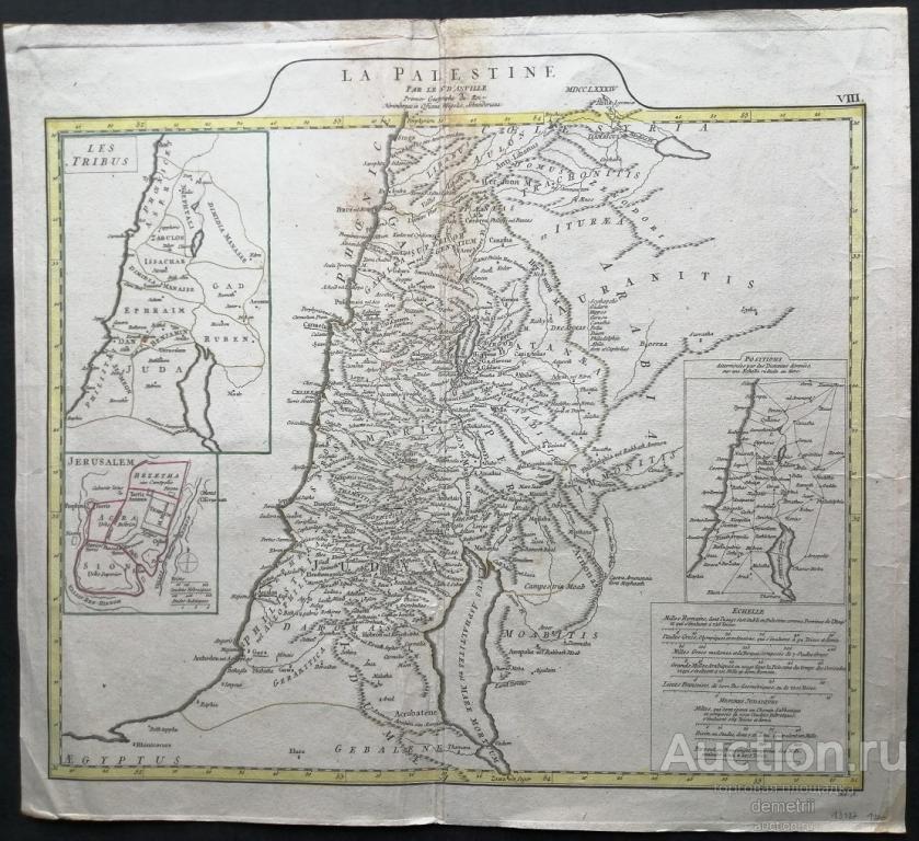 Антикварная карта Святой Земли 1784 год.