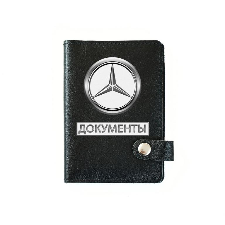 Обложка на автодокументы на кнопке с кармашками Документы Мерседес ,черная