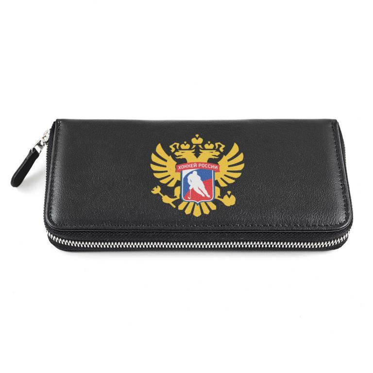 Клатч на молнии большой Хоккей России, черный