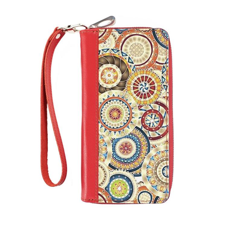 Клатч на молнии комбинированный Цветные круги , красный