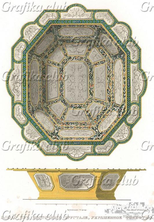 Блюдо из восточного хрусталя, украшенное финифтью