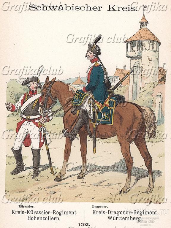 Прусские кирасир и драгун в униформе образца 1793