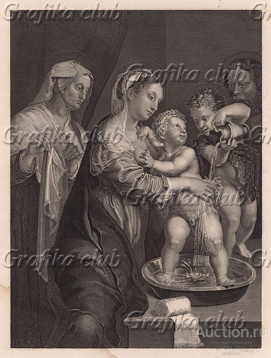 Святое семейство. Гравюра с картины Джулио Романо