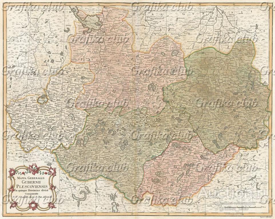 Генеральная карта Псковской губернии, разделенная