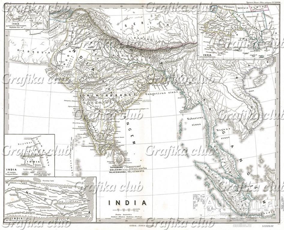 Древняя Индия. Карта из "Atlas Antiquus" (Древний