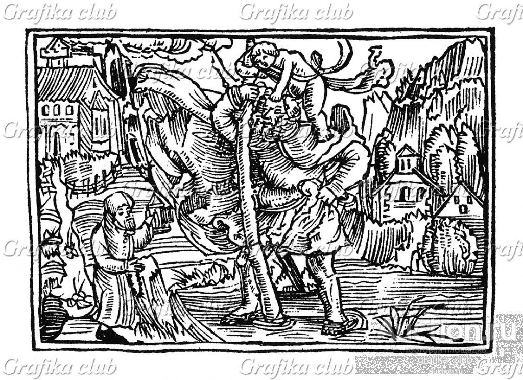 Офферус, принявший имя Христофор, переносит Иисуса