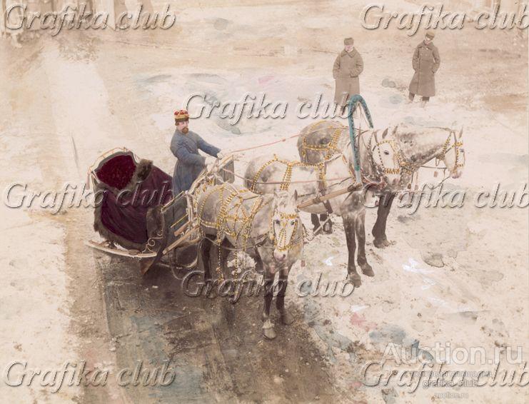 1900-е гг. Русская тройка зимой (крашенный вручную
