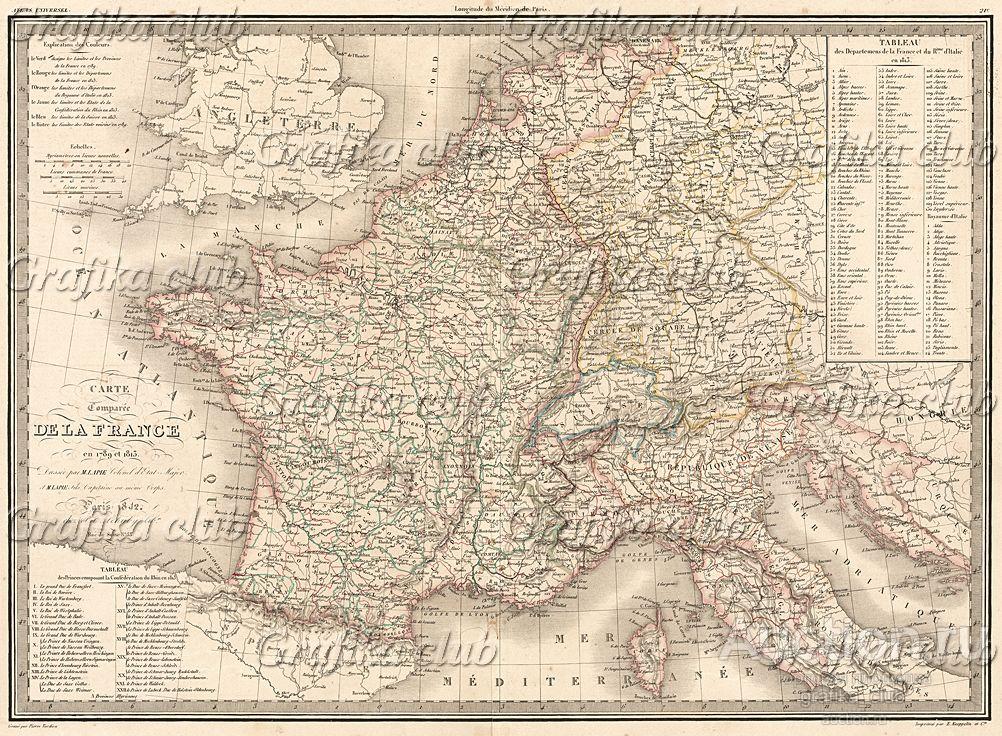 Карта Франции в период с 1789 года по 1813 год