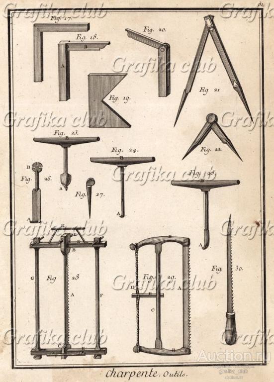 Плотницкие работы. Угольники, шаблон, сверло, игла