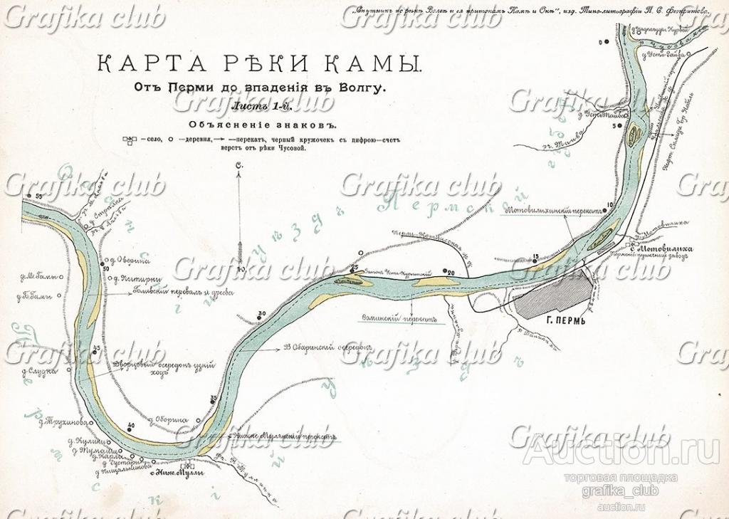 Карта реки Камы. От Перми до впадения в Волгу