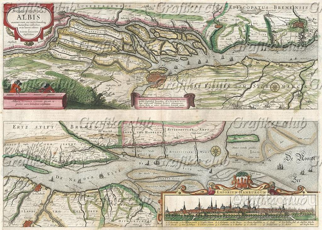 Карта окрестностей Гамбурга и нижнего течения