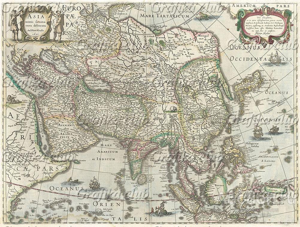 Карта Азии, включающая Корею и Японию. Asia recens