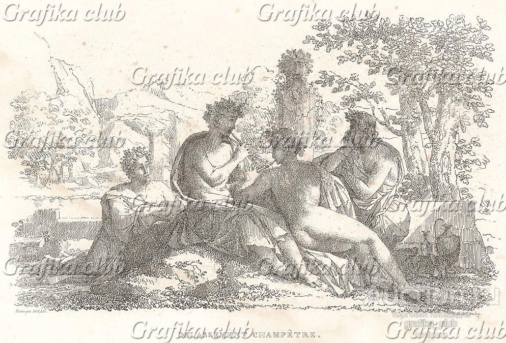 Игра на флейте в Древней Греции. Литографировал