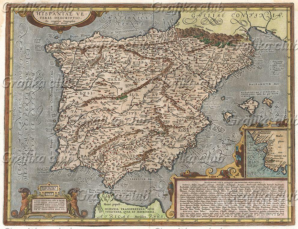 Карта древней Испании и Португалии. Hispaniae