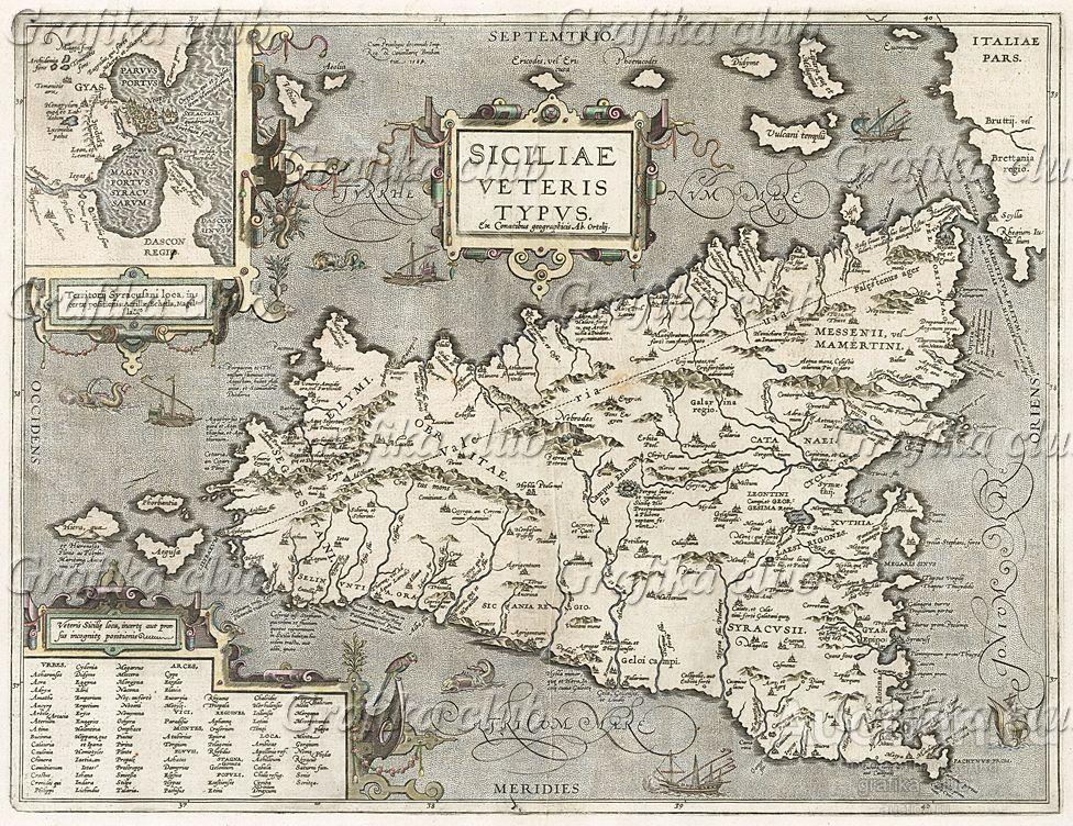 Карта Сицилии. Siciliae Veteris Typus. Составил