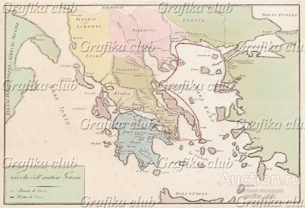 Карта Древней Греции с указанием морского пути
