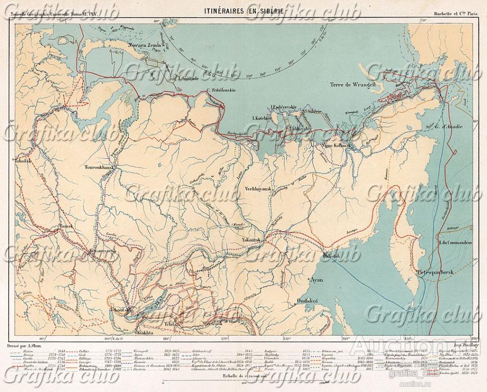 Маршруты эспедиций в Сибирь. Карта, выполненная