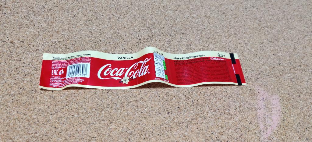 Этикетка от бутылки напиток Кока-кола Coca-Cola Vanilla Ваниль 0,5 л