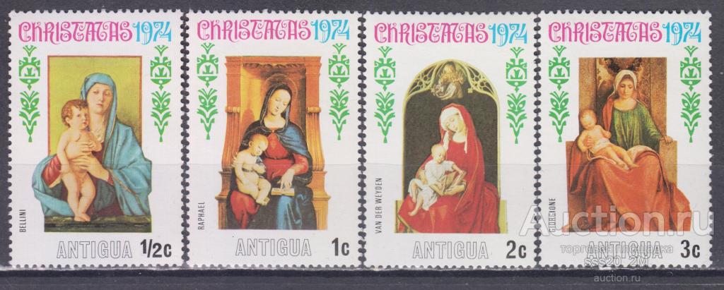 Антигуа 1974 Рождество Мадонна живопись Mi346-349 MNH