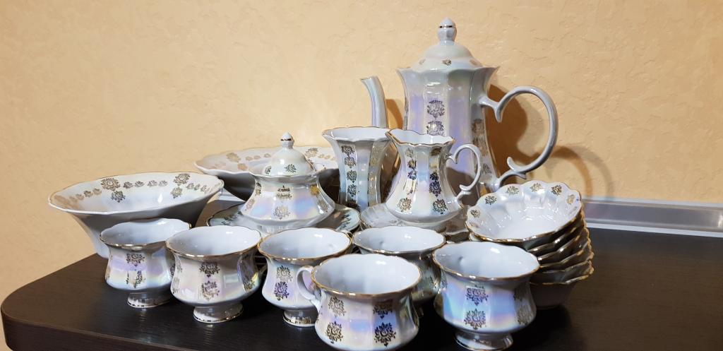 Сервиз чайный фарфор, золочение, Коростеньский фарфор.Новый