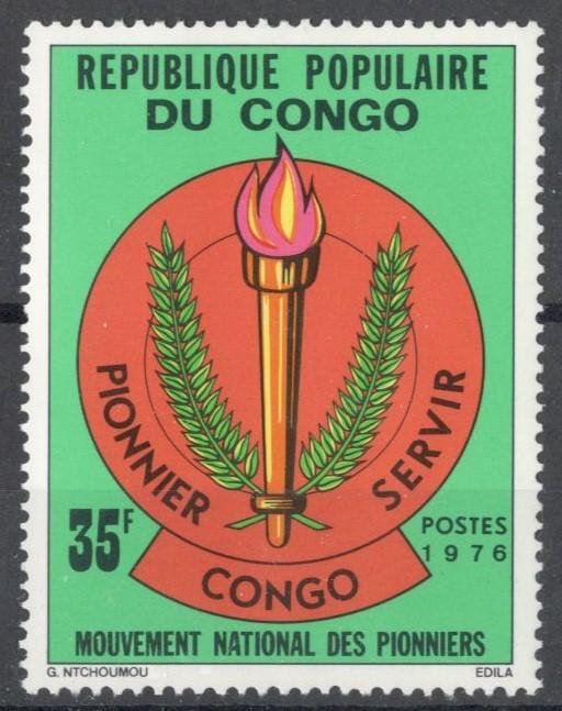Конго, 1976, № 555, € 1, MNH, полн., Национальное пионерское движение.