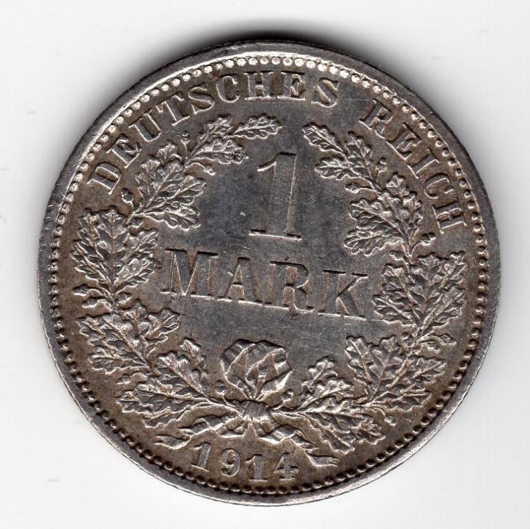 1 марка - Германия - 1914 D - серебро 900