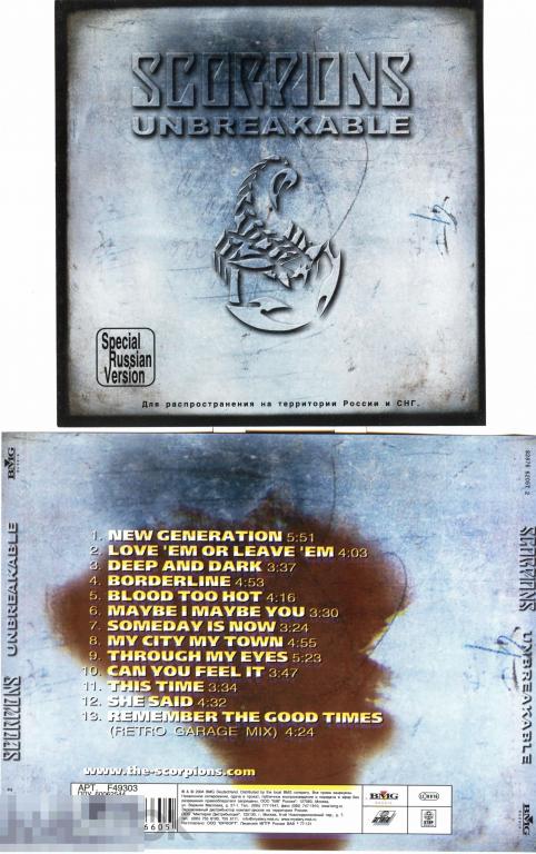 Scorpions - Unbreakable - 2004 (RUS)   Неофиц CD Состояние : "VERY GOOD"