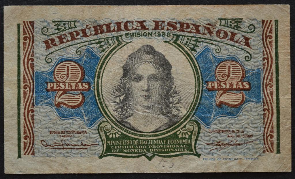 Испания 2 песеты 1938 год