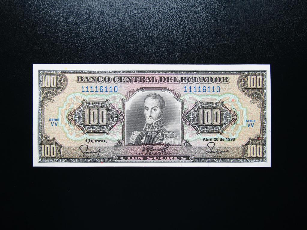 Эквадор - 100 сукре 1990г. UNC. Серия VV.