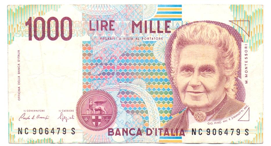 1000 лир 1990 год NC 906479 S Италия подписи Ciampi & Speziali.