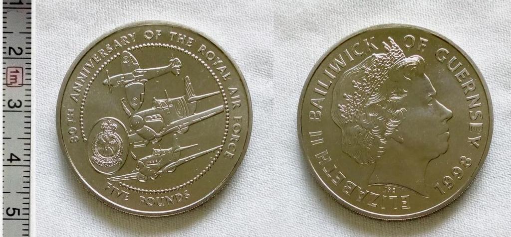 Гернси,5 фунтов 1998 год,никель,unc,Самолёты