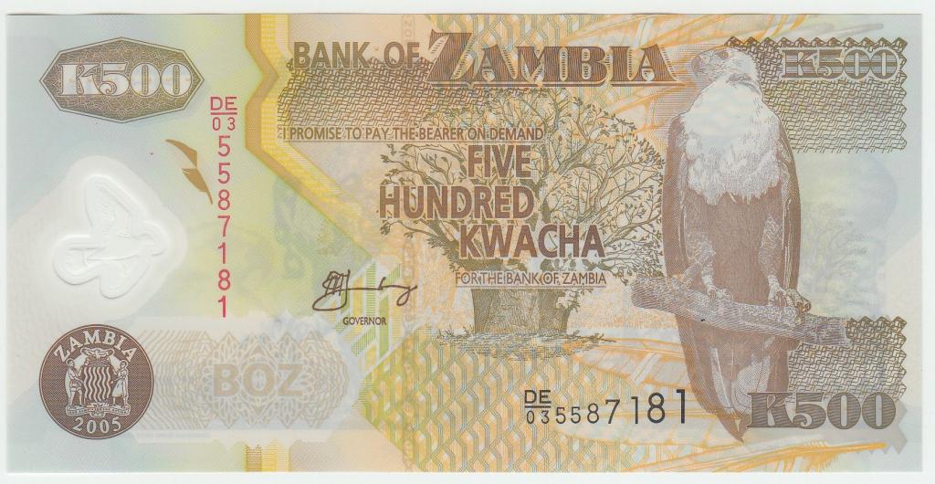 Замбия • 500 квача • 2005 • Пластик Полимер Пресс UNC