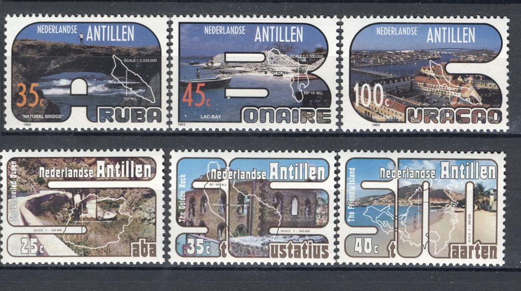 Нидерландские Антиллы 1977 г. серия Антильские острова карта ландшафты  негашеная**
