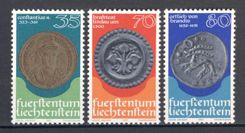 Лихтенштейн 1977 г. серия Старинные монеты негашеная**