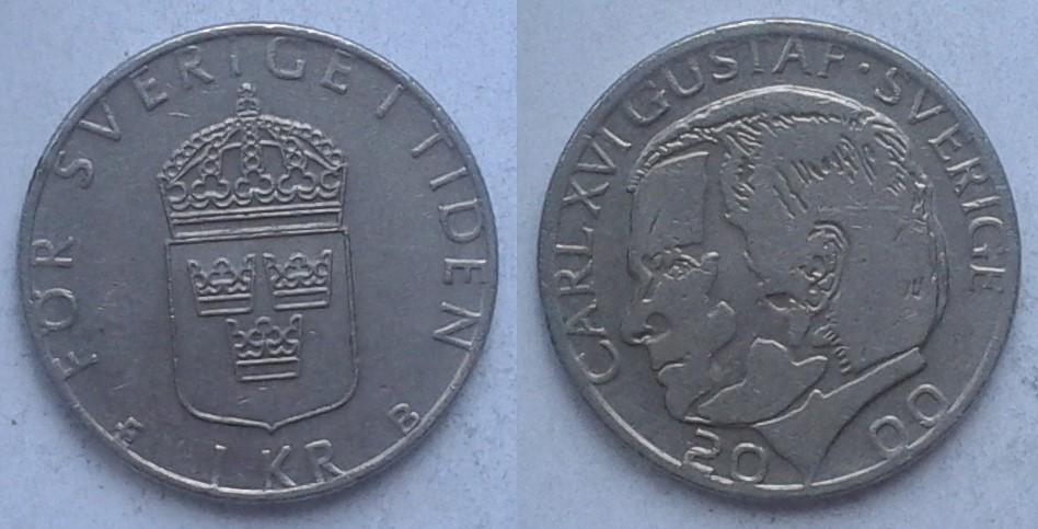 Швеция. 1 крона, никель, 2000