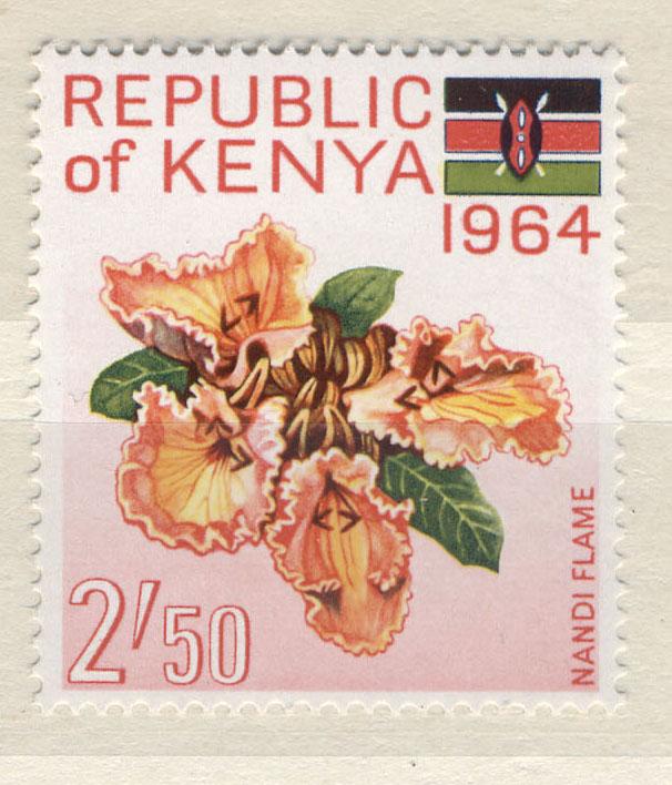 Кения 1964 г. Цветы негашеная**