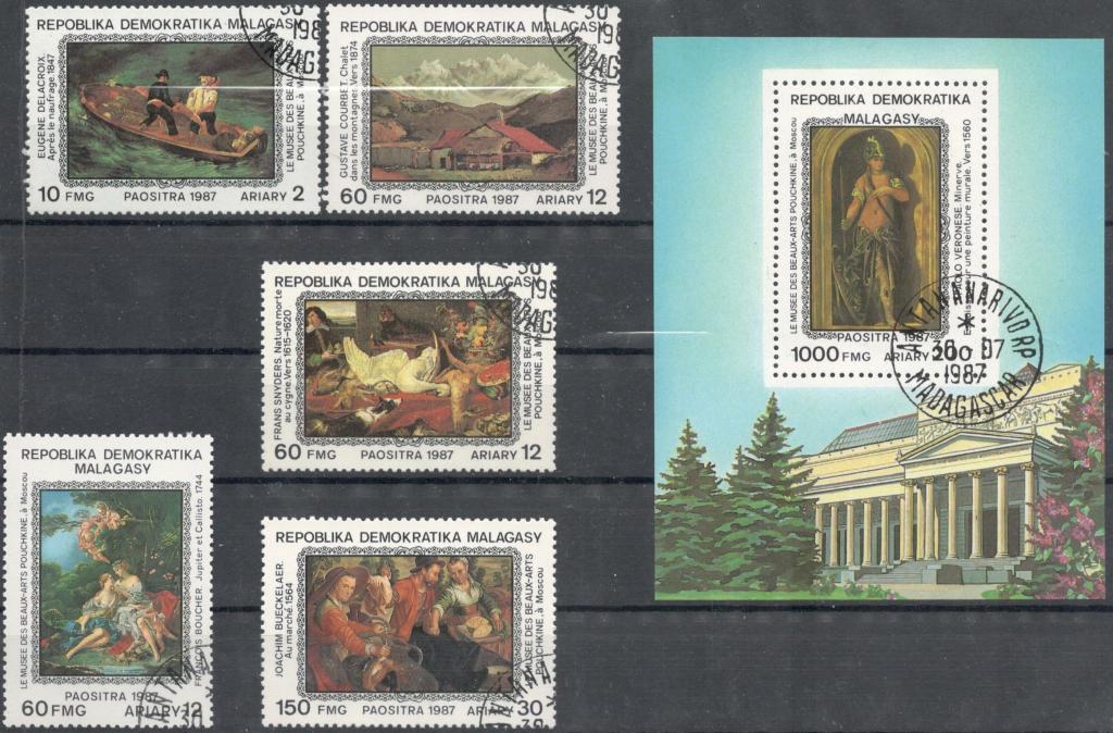 Мадагаскар, 1987, № 1098-1102 + блок 72, € 6, гаш, полн., живопись, искусство