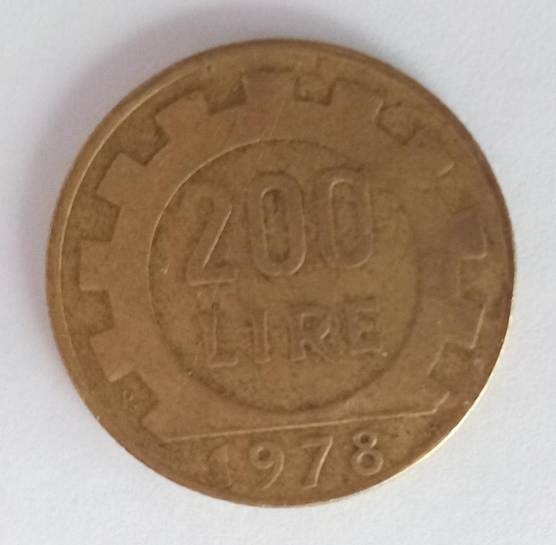 200 лир 1978 XF KM # 105 монета Италии
