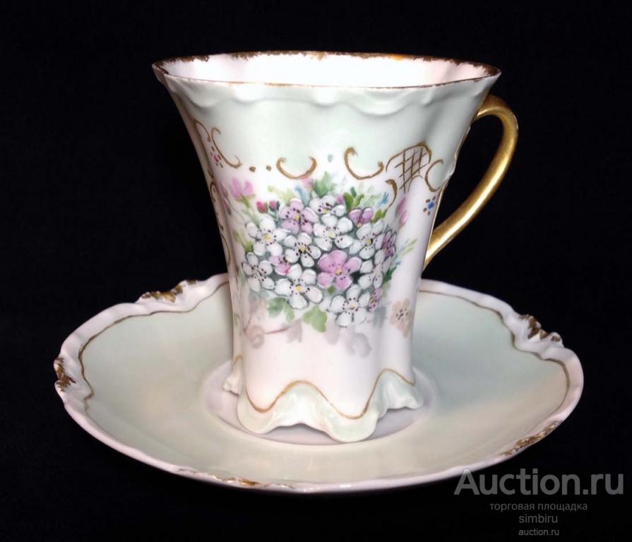 ЛИМОЖ БОЛЬШАЯ КОФЕЙНАЯ ПАРА РУЧНАЯ РОСПИСЬ HAVILAND LIMOGES ФРАНЦИЯ 1891г