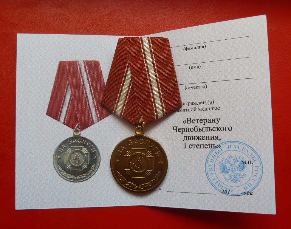 Россия Ветерану Чернобыльского движения 1 степени с документом
