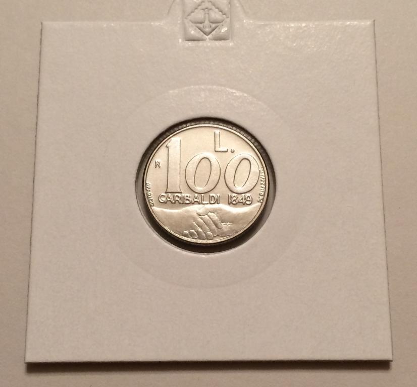 САН-МАРИНО 100 ЛИР 1991 РЕВОЛЮЦИЯ ДЖУЗУППЕ ГАРИБАЛЬДИ 1849 UNC В ХОЛДЕРЕ (2)