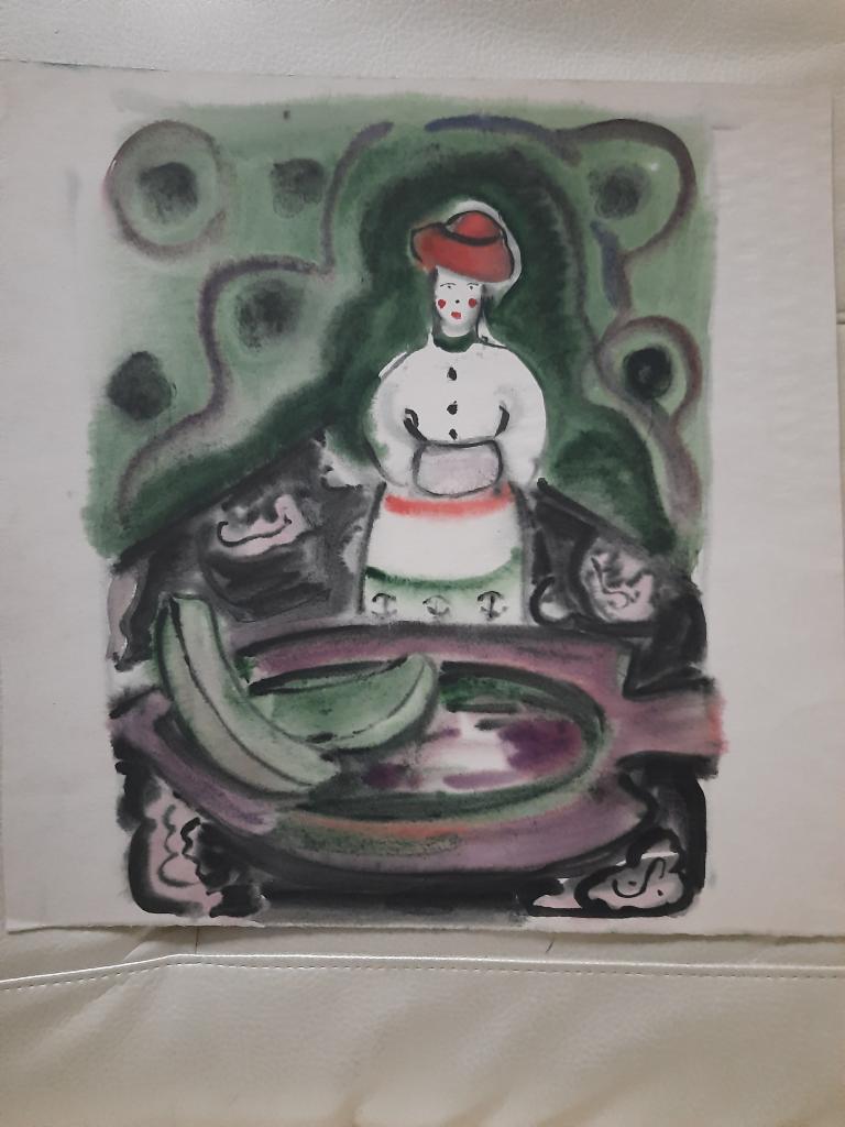Полянская Л.С. (1905-1979) "Натюрморт с бананами и дымковской игрушкой"