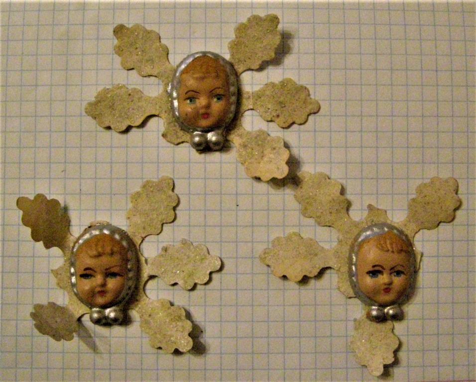 Снежинка с лицом. Елочная игрушка. Германия? СССР?  Цена за 1 шт. Папье маше. Новый год!