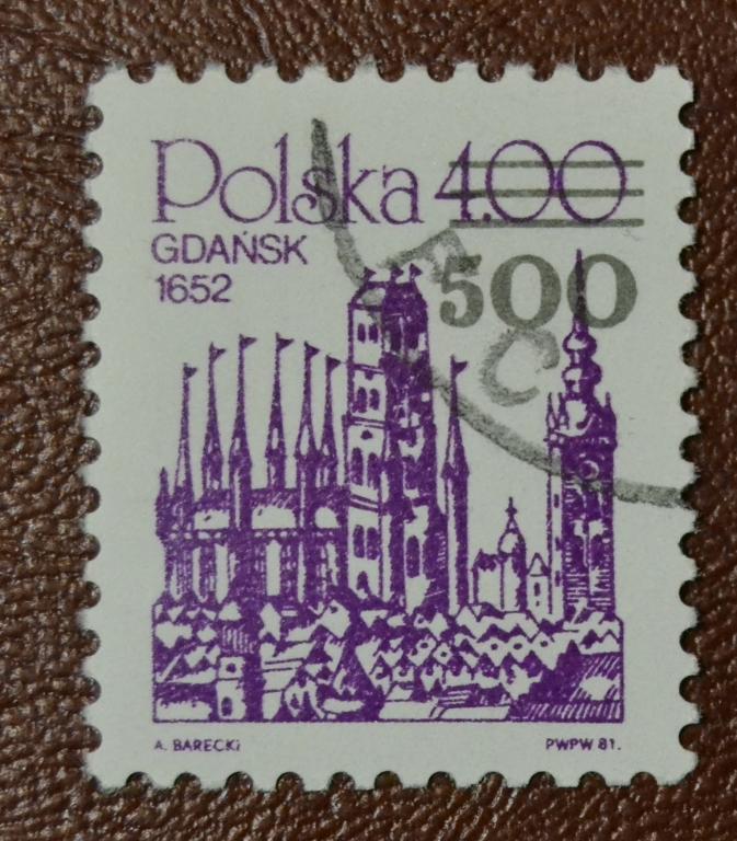 Польша 1989 год Городские пейзажи Гданьск стандарт Надпечатка 500  Гаш
