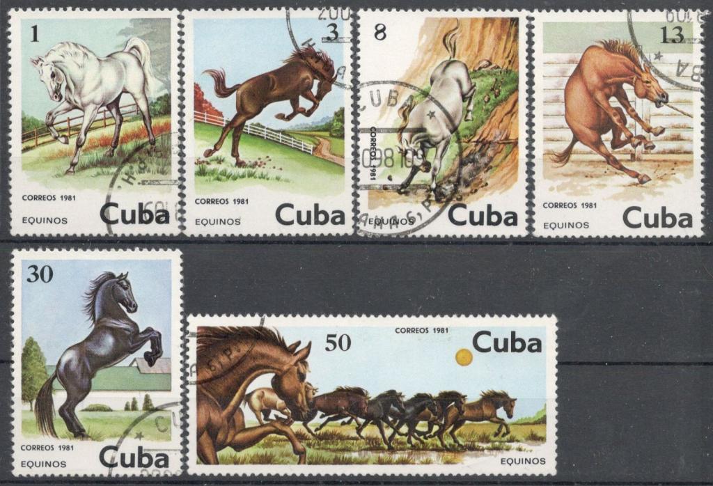 Куба, 1981, № 2582-2587, € 1,7, гаш, полн., лошади