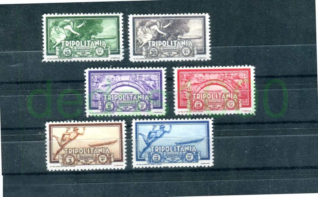 Триполитания  Tripolitania 1933, Zeppelin, complete set of six nice reprint цеппелин 